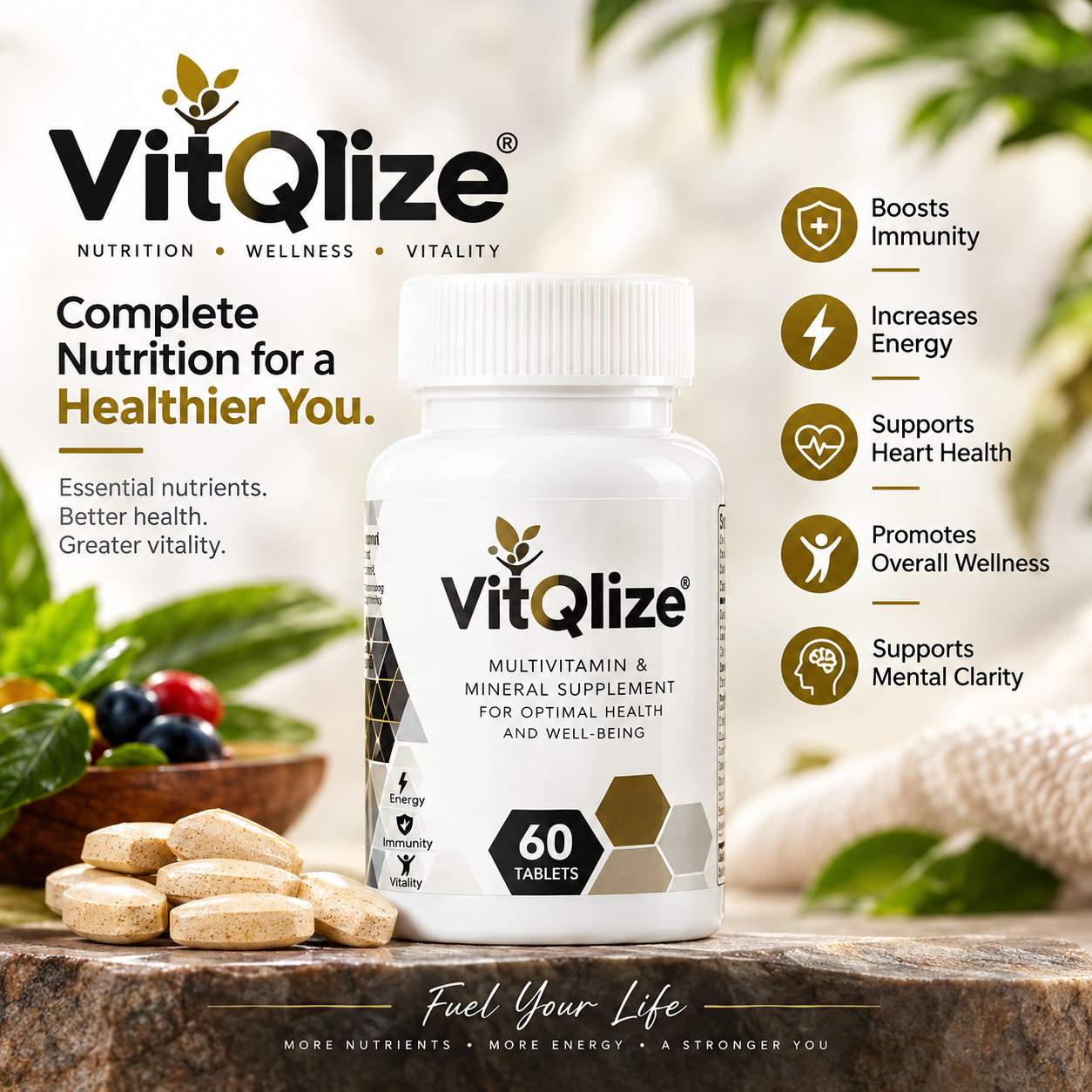 VitQlize  for Men Daily Multivitamin & Mineral Supplement - 60 Tablets