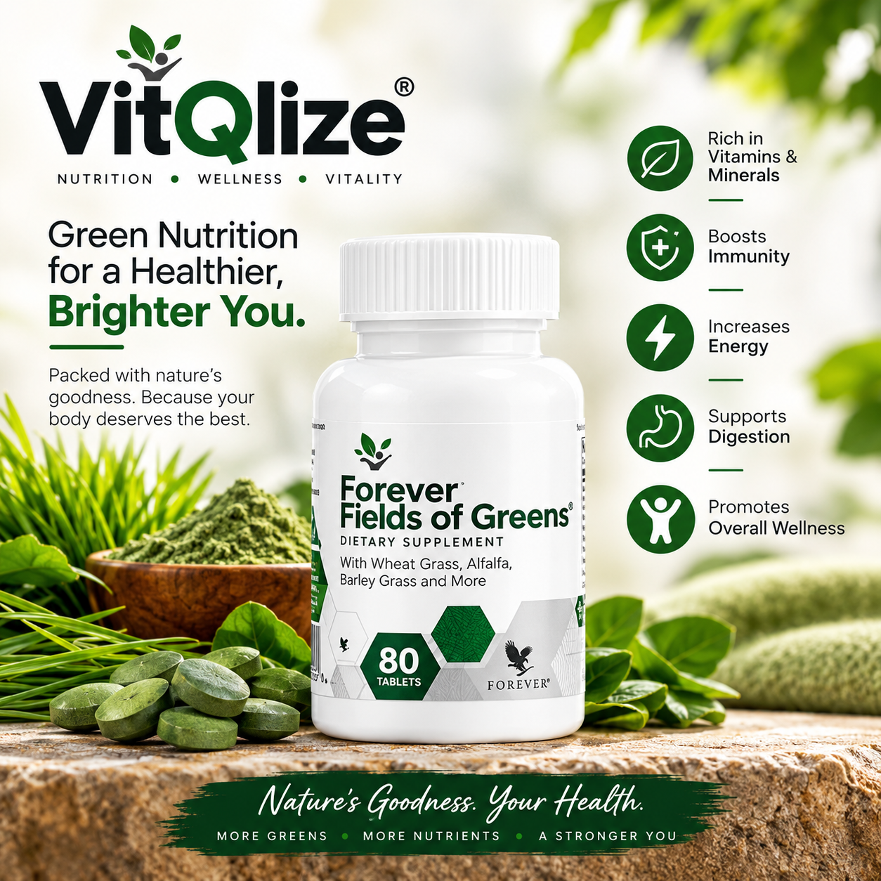 Forever Fields of Greens Dietary Supplement - 80 Tablets