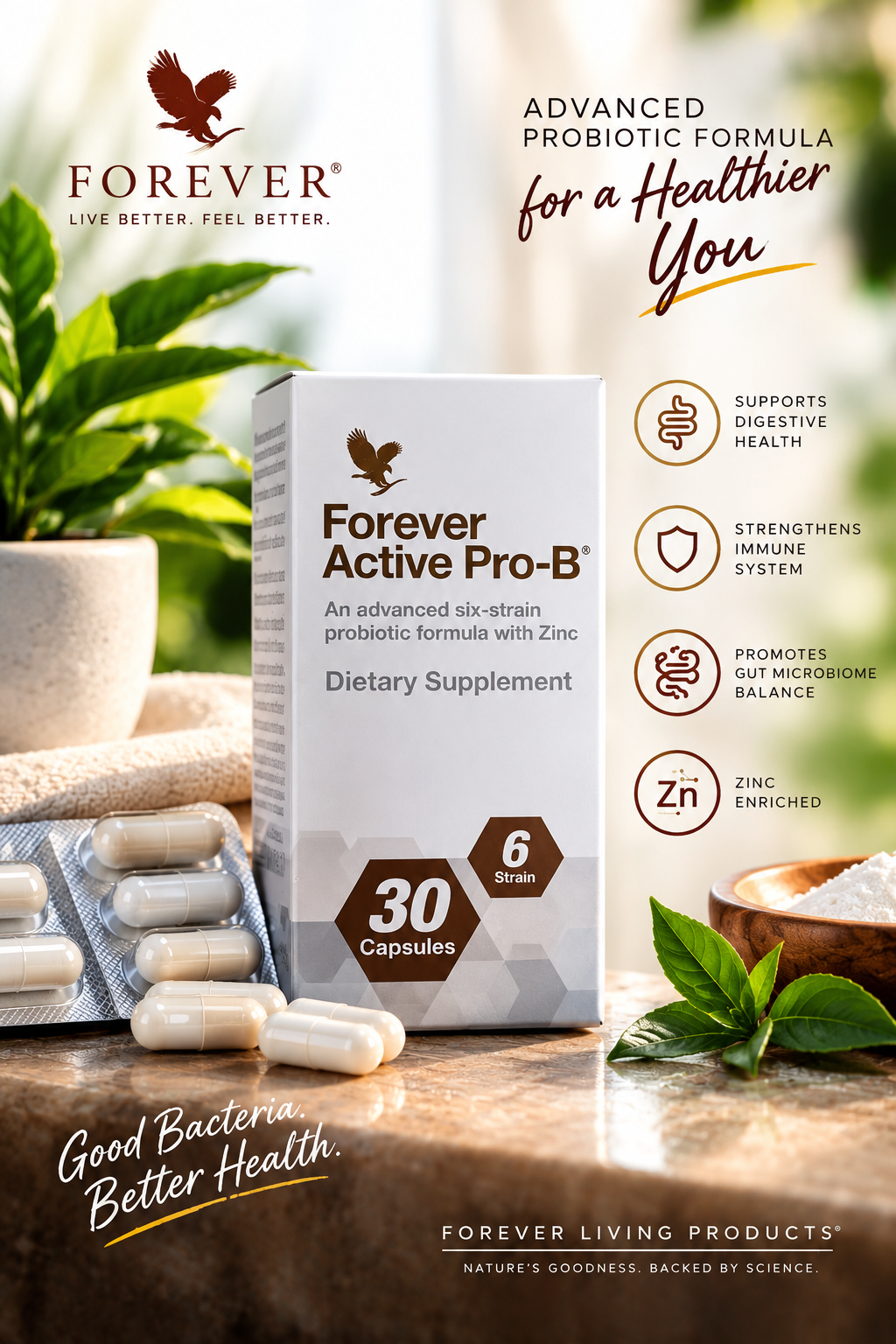 Forever Active Pro-B - 6-Strain Probiotic with Zinc (30 Capsules)